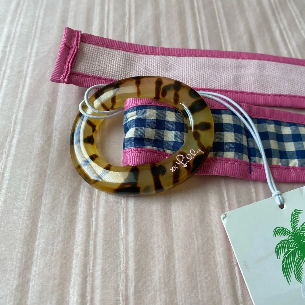 LILLY PULITZER Tortoise Shell Blue Gingham Belt NWT - Picture 2 of 6